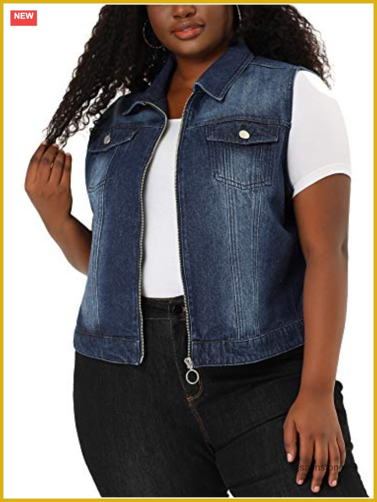 Plus Size Denim Vest Sleeveless Zip Up Button Down Waistcoat Jeans Jackets Vests